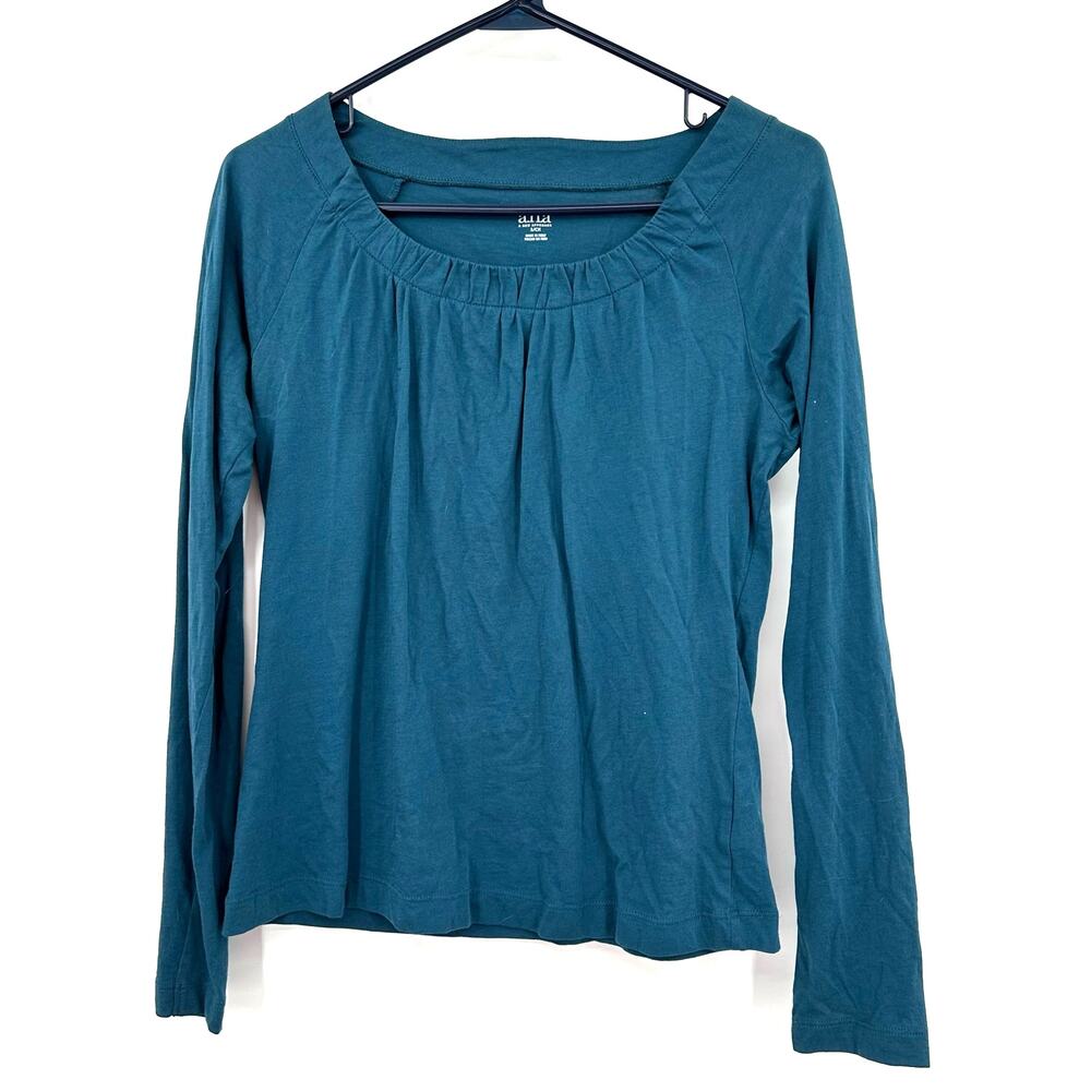 Ana Size Small Shirt Blue Ruched Round Neck Long Sleeve‎ Cotton Cottagecore Boho